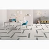 Gresie Digitalart Ecru 10x60 cm – ambient living, birou modern cu podea gresie model geometric gri, pe pardoseala