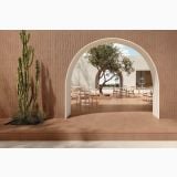Gresie Terre Cotto 30x60 cm – ambient terasa, terasa cu arcada, cactus, masuti si scaune din nuiele, pe pardoseala si perete
