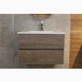 Set Mobilier de Baie Harmony Natural Grey L.80 cm – ambient baie, mobilier baie suspendat lemn cu lavoar si oglinda, pe perete