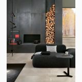 Gresie de exterior Metaline Iron Antislip Mat 60x60x2 cm – ambient living, living modern cu canapea neagra si semineu gri, pe pardoseala