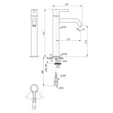 Baterie Lavoar Inalta Ideal Standard Atelier Joy Magnetic Grey – schita tehnica, desen tehnic cu dimensiuni pentru baterie lavoar inalta