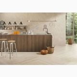 Gresie Alnus Puro Mat 20x120 cm – ambient bucatarie, bucatarie cu insula lemn, pardoseala gresie lemn deschis