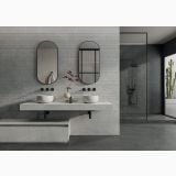 Gresie Limestone Grey Riga 60x120 cm – ambient baie, baie moderna cu gresie gri pe perete si pardoseala