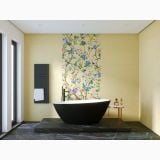Gresie Nuances Luce Mat 60x120 cm – ambient baie, baie moderna cu cada neagra si pardoseala neagra