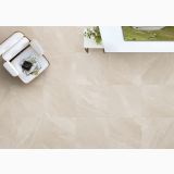 Gresie Exterior Portelanata iTiles StoneForm Ivory 60x60x2 cm – ambient living, pardoseala bej vazuta de sus, langa fotoliu alb