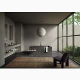 Gresie Portelanata Italgraniti Natural Flax 30x60 – ambient baie, baie moderna cu cada neagra si pereti gresie, pe pardoseala si perete