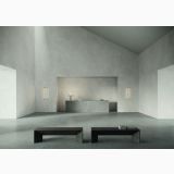 Gresie Portelanata Italgraniti Natural Greige 120x120 – ambient comercial, spatiu comercial minimalist cu pardoseala si pereti gri, pe pardoseala si perete
