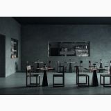 Gresie Portelanata Italgraniti Natural Dark 120x120 – ambient comercial, spatiu comercial gri intunecat cu mese si scaune, pe pardoseala si perete