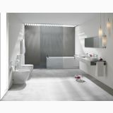 Lavoar Klea Gala 90x40cm Fara Preaplin – ambient baie, baie moderna cu doua lavoare, cada si perete gri