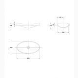 Lavoar Klea 65x35 cm Fara Preaplin – schita tehnica, desen tehnic cu dimensiuni lavoar oval, vedere multipla