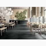 Gresie de exterior Stone Plan Lavagna Grigia Antislip Mat 40x120x2 cm – ambient comercial, restaurant modern cu pardoseala gri antracit mata