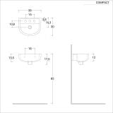 Lavoar Suspendat Din Ceramica 38 cm – schita tehnica, desen tehnic cu dimensiuni lavoar, vedere fata, lateral, sus