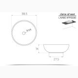 Lavoar Ceramica Rotund CLR3NM Ø 38 cm – schita tehnica, desen tehnic cu dimensiuni lavoar rotund vedere sus si laterala
