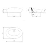 Lavoar Elipse Gala 63x43 cm Fara Preaplin – schita tehnica, desen tehnic cu cote pentru lavoar oval