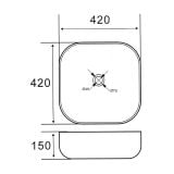 Lavoar Ceramica LAV48G 42x42 cm – schita tehnica, desen tehnic cotat cu dimensiuni lavoar 420x420x150 mm
