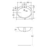 Lavoar incorporat LACH1 63.5x53.5x22.5 cm – schita tehnica, desen tehnic cu dimensiuni lavoar vedere de sus si profil