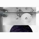 Lavoar Ceramica Rotund LAV1 Ø41 cm – ambient baie, vedere de sus lavoar rotund pe blat lemn, pe pardoseala