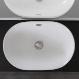 Lavoar Ceramica Oval LAV13 60x40 cm – detaliu, vedere de sus a lavoarului oval alb pe blat negru