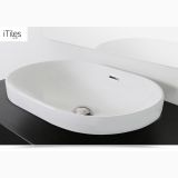 Lavoar Ceramica Oval LAV13 60x40 cm – lavoar oval alb pe blat negru, montat izolat