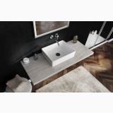 Lavoar Ceramica Dreptunghiular LAV16 49 cm – ambient baie, lavoar dreptunghiular pe blat lemn, baie neagra moderna, pe perete