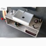 Lavoar Ceramica Dreptunghiular LAV18 50x36 cm – ambient baie, lavoar dreptunghiular pe blat lemn, accesorii baie decorative, pe pardoseala si perete