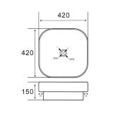 Lavoar Ceramica LAV49 42x42 cm – schita tehnica, desen tehnic cu dimensiuni lavoar patrat 420x420 mm
