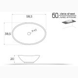 Lavoar Ceramica Oval LAV8 60x38 cm – schita tehnica, desen tehnic cu dimensiuni lavoar oval si sectiune