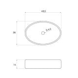 Lavoar Ceramica Oval LAV9 50x35 cm – schita tehnica, desen tehnic cu dimensiuni lavoar oval, vedere de sus si lateral