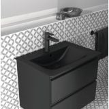 Lavoar Connect Air Ideal Standard Finisaj Negru Mat – ambient baie, lavoar negru mat cu mobilier suspendat si faianta gri, pe perete