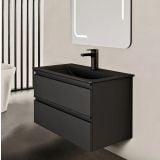 Lavoar Connect Air Ideal Standard Finisaj Negru Mat – ambient baie, lavoar suspendat negru mat cu baterie si oglinda, pe perete