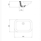 Lavoar Incorporat Nexus 56x40 cm – schita tehnica, desen tehnic cu dimensiuni vedere laterala si de sus