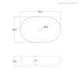 Lavoar Ceramica Oval SLIM52 57x37 cm – schita tehnica, desen tehnic cu dimensiuni lavoar oval, vedere sus si profil