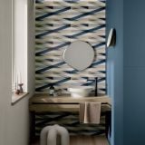 Faianta Decor ABK Layers 60x120 cm – ambient baie, baie moderna cu faianta decorativa geometrica si lavoar oval, pe perete