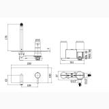 Baterie Lavoar Incastrata Paffoni Light Finisaj Negru cu Pipa 178 mm – schita tehnica, desen tehnic cu dimensiuni pentru baterie lavoar incastrata