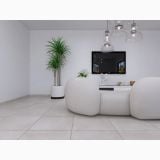 Gresie Exterior Portelanata iTiles Concreta Argento 100X100x2 cm – ambient living, living modern cu canapea alba si gresie mare, pe pardoseala