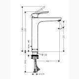 Baterie Lavoar Hansgrohe Logis E 230 Finisaj Crom – schita tehnica, desen tehnic cu dimensiuni pentru baterie lavoar