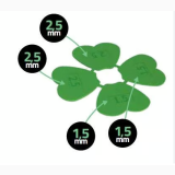 Compensator Lucky pentru Suport fix Gresie 2 cm Lord – schita tehnica, patru piese verzi cu dimensiuni 2,5mm si 1,5mm