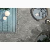 Gresie de exterior Stone Plan Luserna Grigia Antislip Mat 40x120x2 cm – ambient piscina, vedere de sus terasa gresie gri langa piscina cu saltele, pe pardoseala