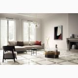 Gresie Italgraniti Statuario Lux Lucios 60x120 cm – ambient living, living elegant cu canapea gri si pardoseala marmurata