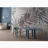 Gresie Nuances Marrone Anti-Slip 60x120 cm – ambient living, living cu pardoseala gresie mata, tapet foliaj si scaune