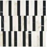 Mozaic pe plasa Calacatta Gold Stripe 27.2x29 cm – mozaic dungi alb-negru pe fundal neutru