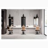 Gresie Metaline Steel Mat 60x60 cm – ambient comercial, salon frizerie cu scaune vintej si pardoseala gri mata