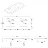 Set Mobilier Dublu Baie Riflat Suspendat L.120 cm – schita tehnica, desen tehnic cu dimensiuni pentru lavoar dublu