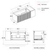 Set Mobilier Baie Riflat Suspendat L.120 cm – schita tehnica, desen tehnic cu dimensiuni mobilier baie suspendat