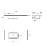 Set Mobilier Baie Riflat Suspendat L.120 cm – schita tehnica, desen tehnic cu dimensiuni pentru lavoar suspendat
