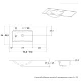 Set Mobilier Baie Riflat Suspendat L.90 cm – schita tehnica, desen tehnic cu dimensiuni pentru lavoar ceramic