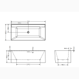 Cada Freestanding Rectangulara Nirvana 170x80 cm – schita tehnica, desen tehnic cu dimensiuni vedere de sus si lateral