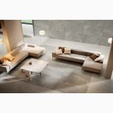 Gresie Nordic Stone Norvegia Mat 30x60 cm – ambient living, living spatios cu canapele bej si gresie gri, pe pardoseala si perete