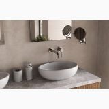 Baterie incastrata lavoar FDesign Flusso Crom – ambient baie, baterie perete crom, lavoar oval, blat marmura