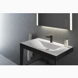 Baterie Stativa Lavoar FDesign Seppia Negru Mat – ambient baie, baterie neagra mata pe lavoar suspendat cu oglinda iluminata